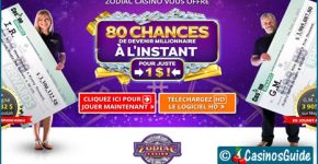 Casino Zodiac, pour 1 €/$/£/C$, recevez 80 tours gratuits sur une machine à sous.
